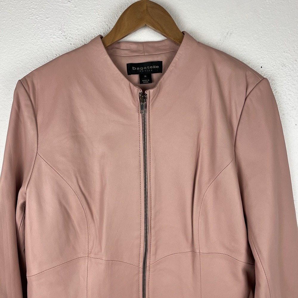 Bagatelle Women's Petite 14 Light Pink Leather Zip Jacket - Picture 3 of 16